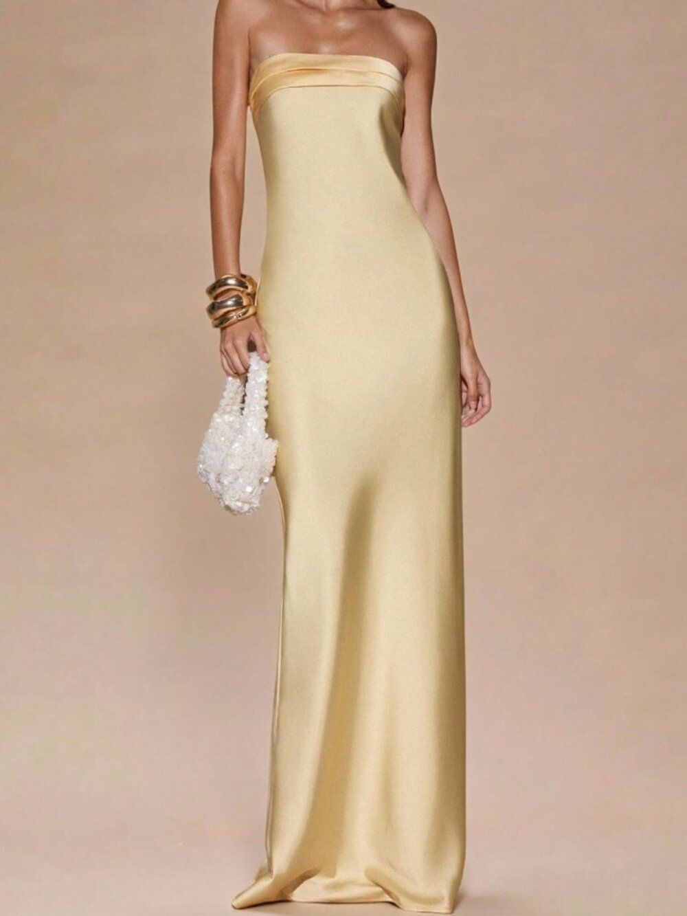 Light Yellow Sexy Women's Minimalist Strapless Backless Dress - Picture 3 of 5